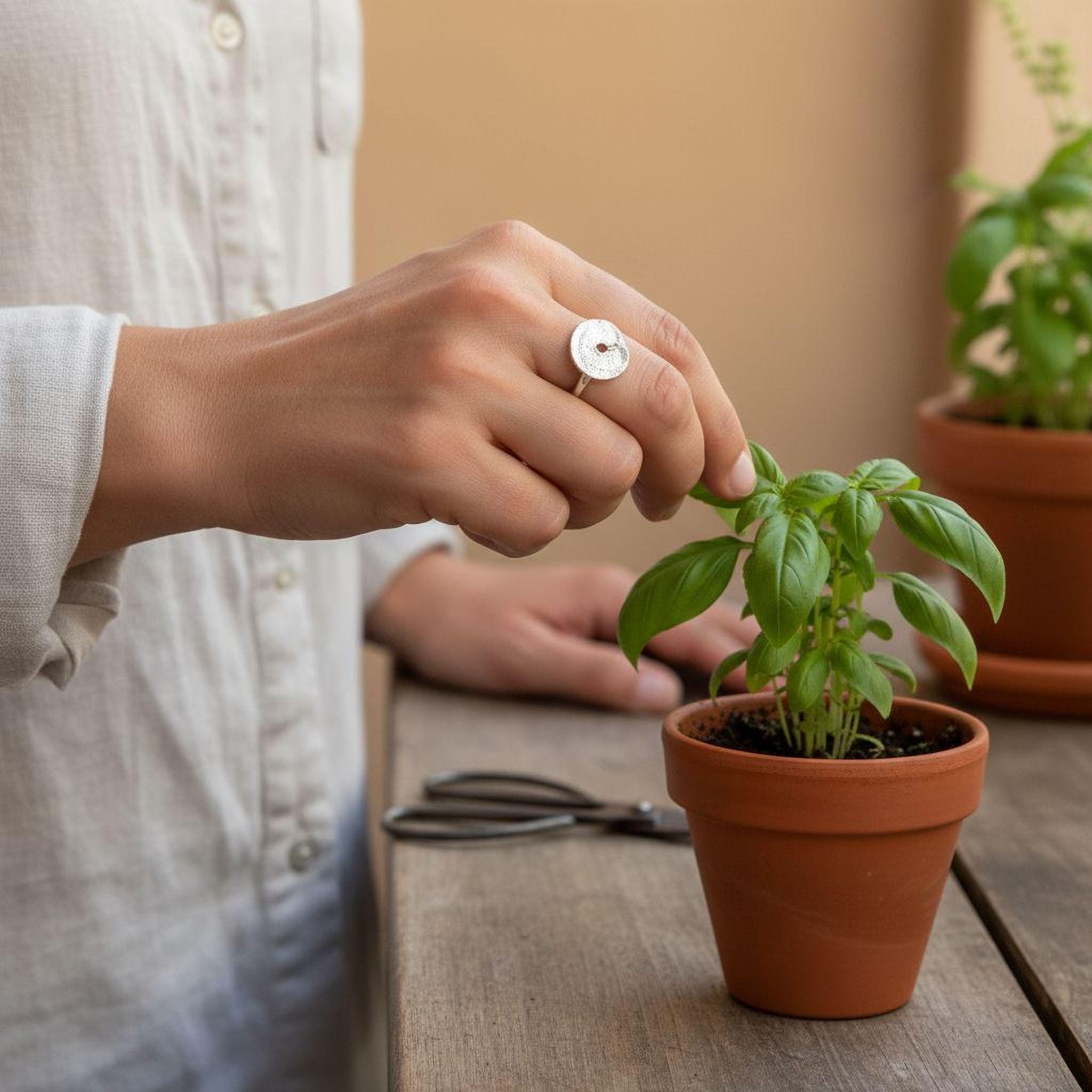Real Leaf Loop Ring, Handmade Minimalist Jewelry, Botanical Silver Band, Gift for Luck & Longevity, Eco Sustainable Sterling Silver 925