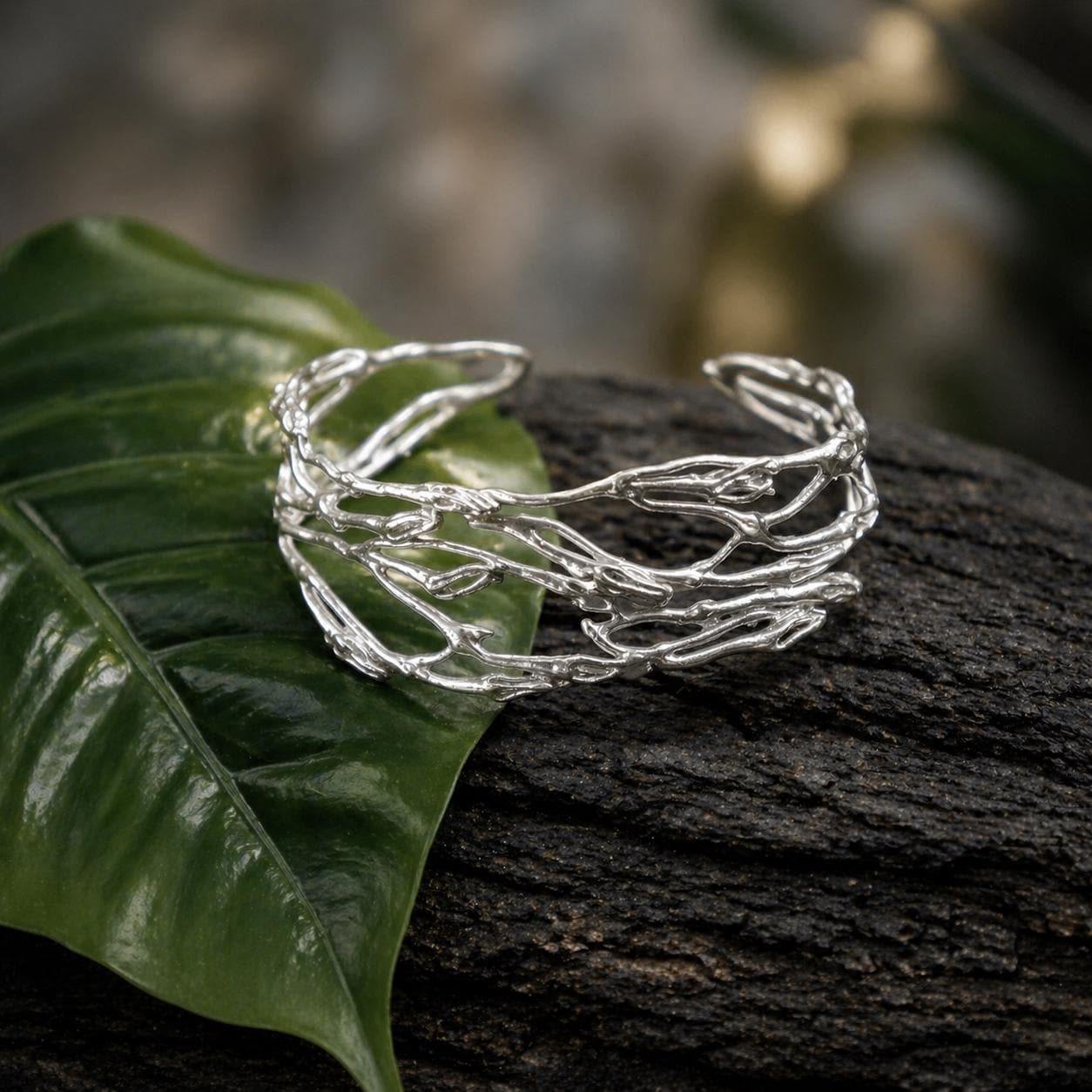 Gold Jasmine Branch Bracelet, Handmade 14K Gold Plated Sterling Silver 925 Cuff, Jewelry for Women, Nature-Inspired Birthday Gift