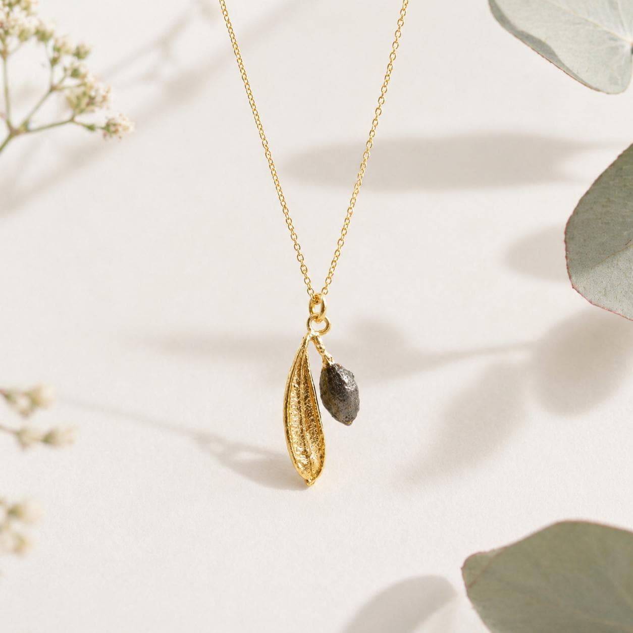 Real Olive Leaf Necklace, 14K Gold Plated Sterling Silver 925 Pendant, Handmade Minimalist Jewelry Gift, Birthday Gift for Women