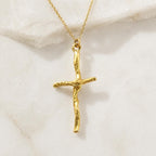 Gold Cross Necklace, Handmade Nature Jewelry, Organic Branch Pendant, Gift for Faith & Protection, Sterling Silver 925 Twig