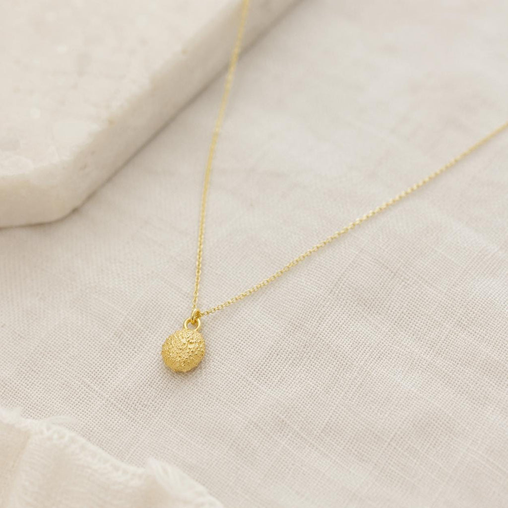 Tiny Urchin Gold Necklace, Handmade Minimalist Jewelry, Nature-Inspired Ocean Pendant, Gift for Renewal and Health, Sterling Silver 925