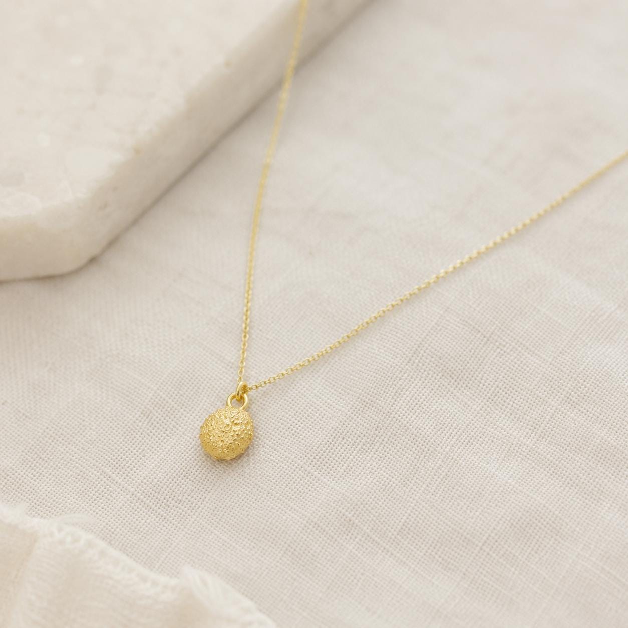 Tiny Urchin Gold Necklace, Handmade Minimalist Jewelry, Nature-Inspired Ocean Pendant, Gift for Renewal and Health, Sterling Silver 925