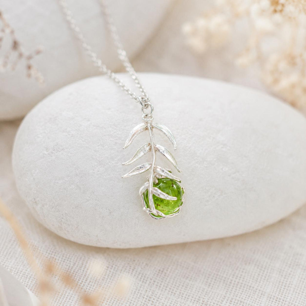 Real Araucaria Necklace, Handmade Nature Jewelry, Organic Forest Pendant with Murano Glass, Gift for Luck, Sustainable Sterling Silver 925