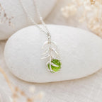 Real Araucaria Necklace, Handmade Nature Jewelry, Organic Forest Pendant with Murano Glass, Gift for Luck, Sustainable Sterling Silver 925