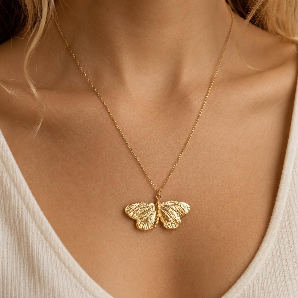 Real Butterfly Necklace, Handmade Nature Jewelry, Organic Pendant Gift for Luck & Freedom, Eco Sustainable Sterling Silver 925