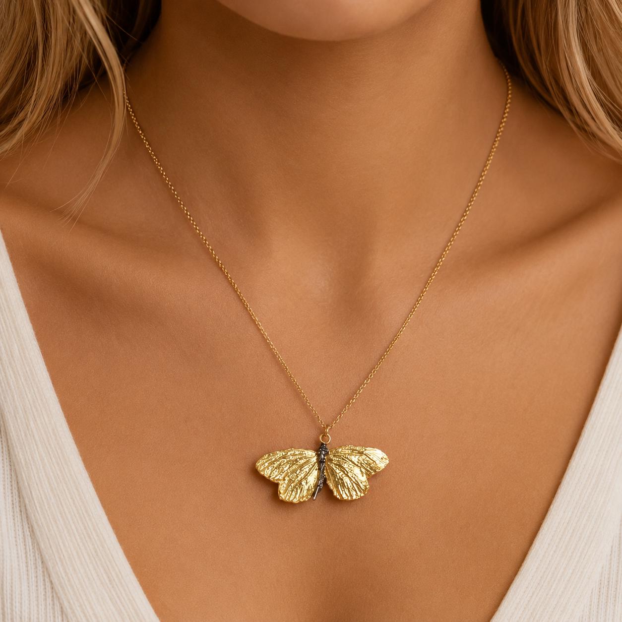Real Butterfly Necklace, Handmade Nature Jewelry, Organic Pendant Gift for Luck & Freedom, Eco Sustainable Sterling Silver 925