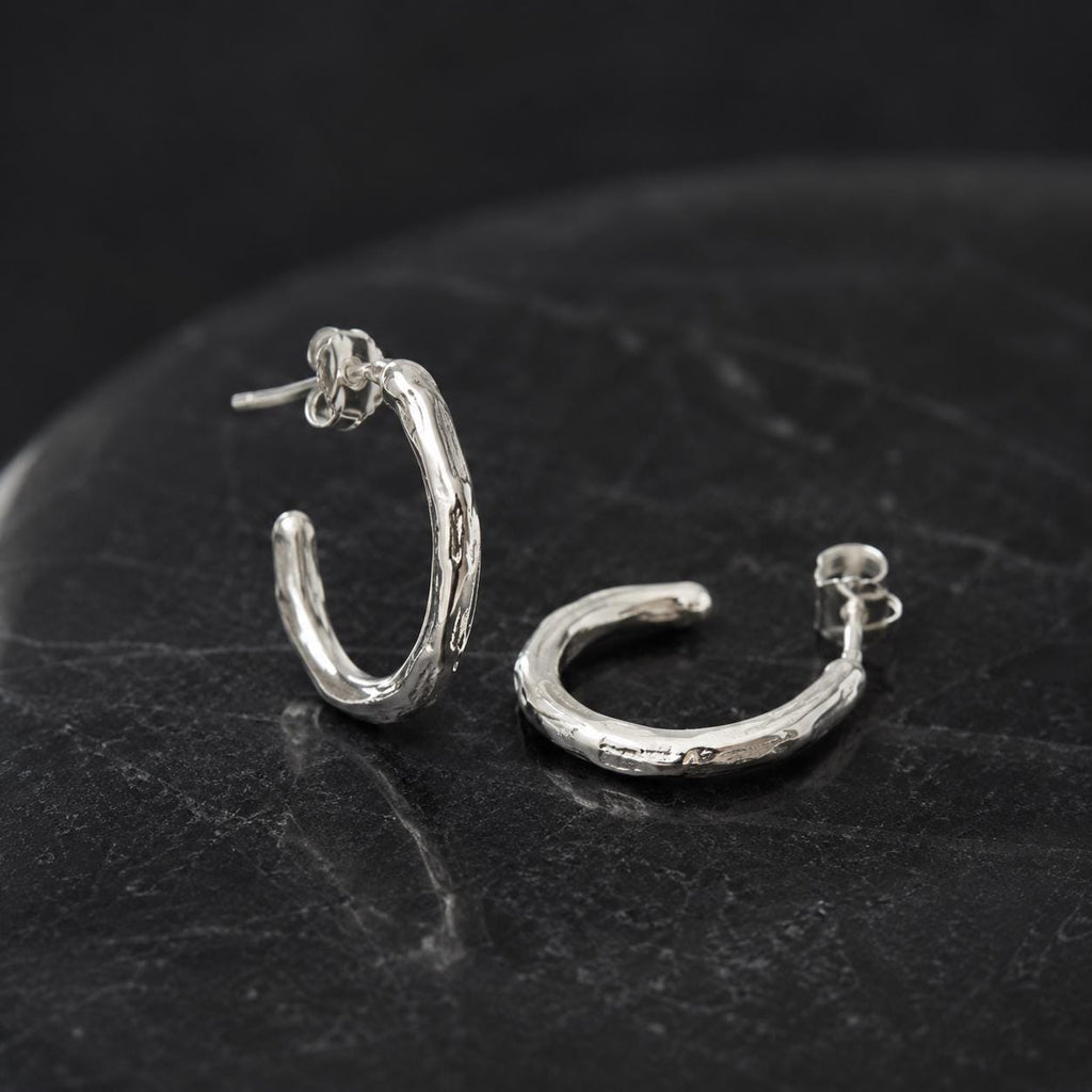 Real Olive Branch Earrings, Handmade Minimalist Jewelry, Organic Tree Hoops, Gift for Luck & Longevity, Eco Sustainable Sterling Silver 925