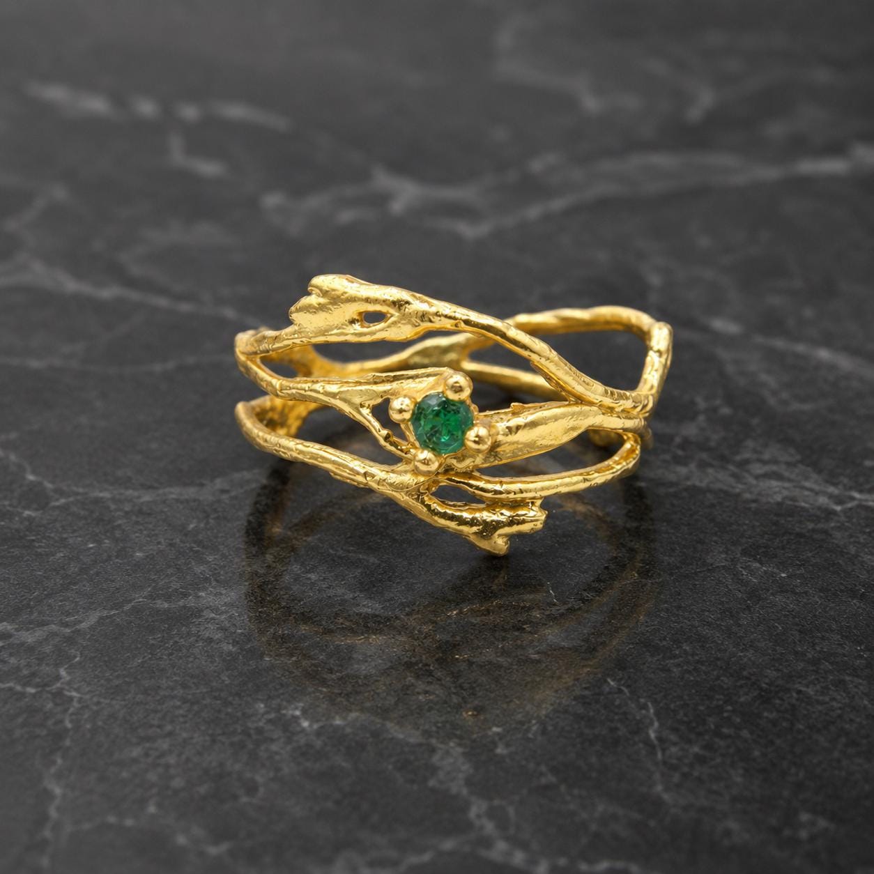 Real Jasmine Branch Ring with Zircon, Handmade Nature Jewelry, Organic Twig Band, Gift for Purity & Health, Sterling Silver 925