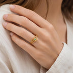 Real Jasmine Branch Ring with Zircon, Handmade Nature Jewelry, Organic Twig Band, Gift for Purity & Health, Sterling Silver 925