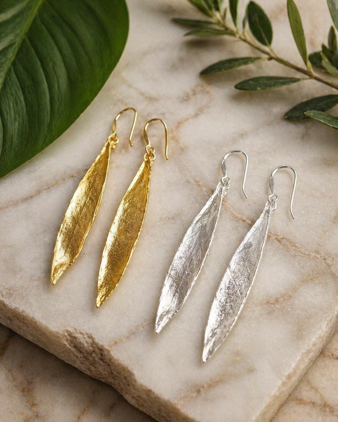 Gold Olive Leaf Earrings, 14K Gold Plated Jewelry, Dangle Earrings, Handmade Boho Jewelry Gift, Birthday Gift for Women, Nature Inspired