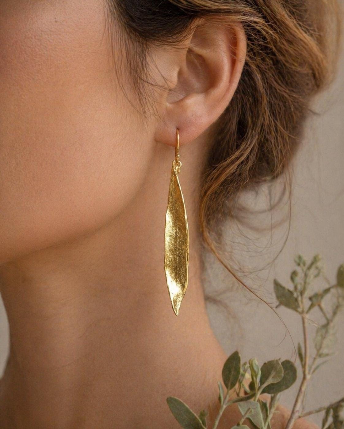 Gold Olive Leaf Earrings, 14K Gold Plated Jewelry, Dangle Earrings, Handmade Boho Jewelry Gift, Birthday Gift for Women, Nature Inspired