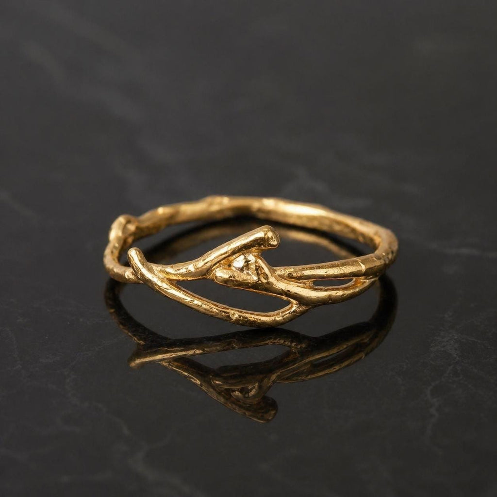 Real Jasmine Branch Gold Ring, Handmade Minimalist Nature Jewelry, Organic Forest Twig Band, Gift for Purity, Sterling Silver 925