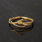 Real Jasmine Branch Gold Ring, Handmade Minimalist Nature Jewelry, Organic Forest Twig Band, Gift for Purity, Sterling Silver 925