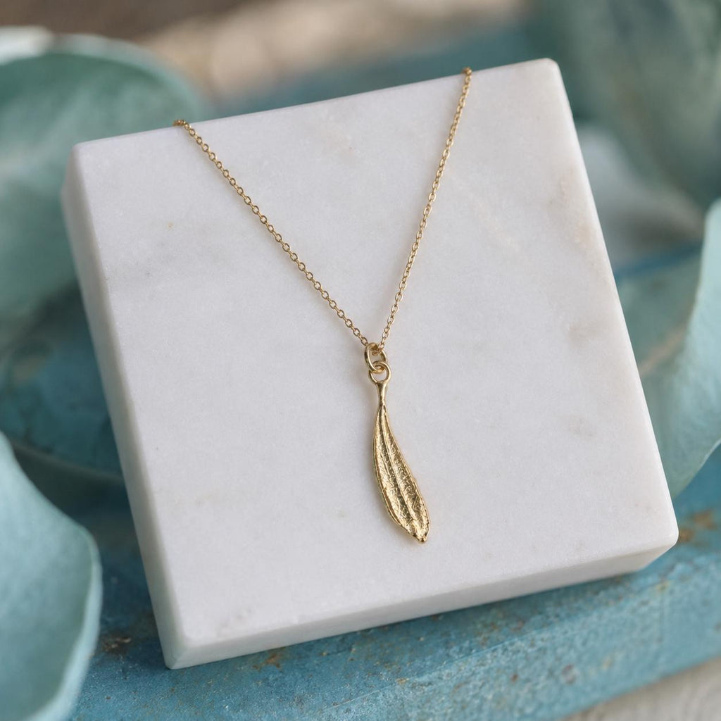 Solid Gold Leaf Necklace Jewelry, Real Gold Pendant, Gift for Her, Birthday Gift for Women, Handmade Jewelry