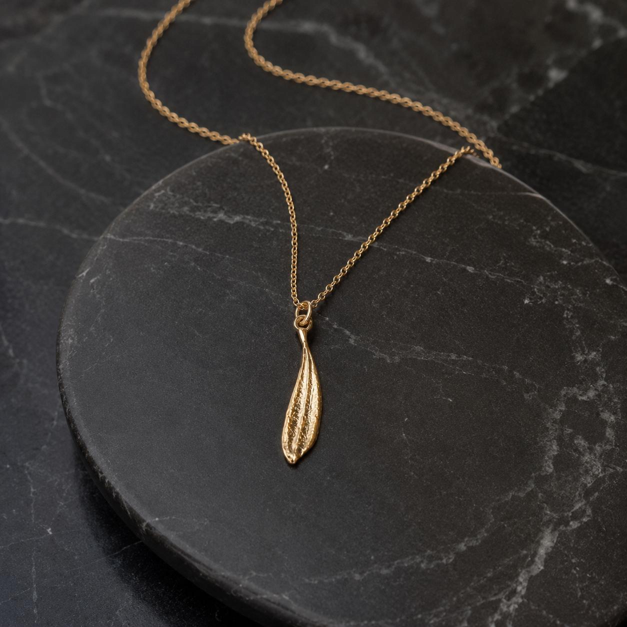 Solid Gold Leaf Necklace Jewelry, Real Gold Pendant, Gift for Her, Birthday Gift for Women, Handmade Jewelry