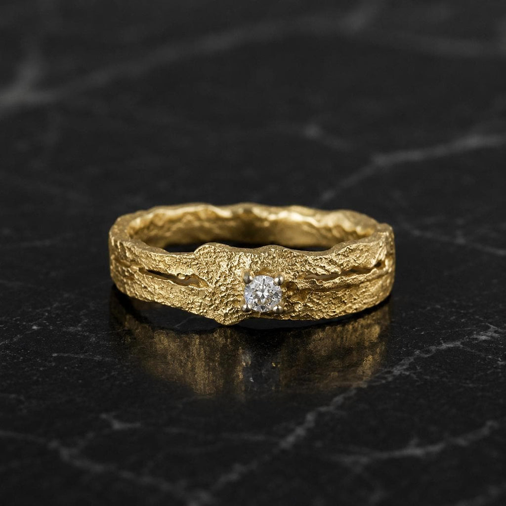 Gold Tree Bark Ring, Handmade Minimalist Jewelry, Dainty Organic Tree Band, Nature's Gift for Resilience, Sterling Silver 925