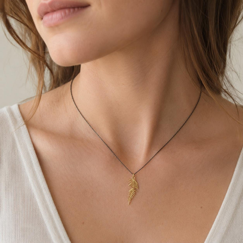 Real Acacia Leaf Necklace, Handmade Minimalist Jewelry, Organic Forest Pendant, Gift for Luck & Rejuvenation, Gold on Sterling Silver 925