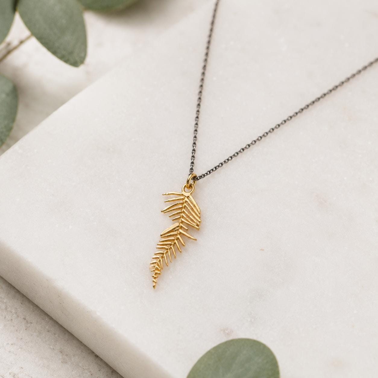 Real Acacia Leaf Necklace, Handmade Minimalist Jewelry, Organic Forest Pendant, Gift for Luck & Rejuvenation, Gold on Sterling Silver 925