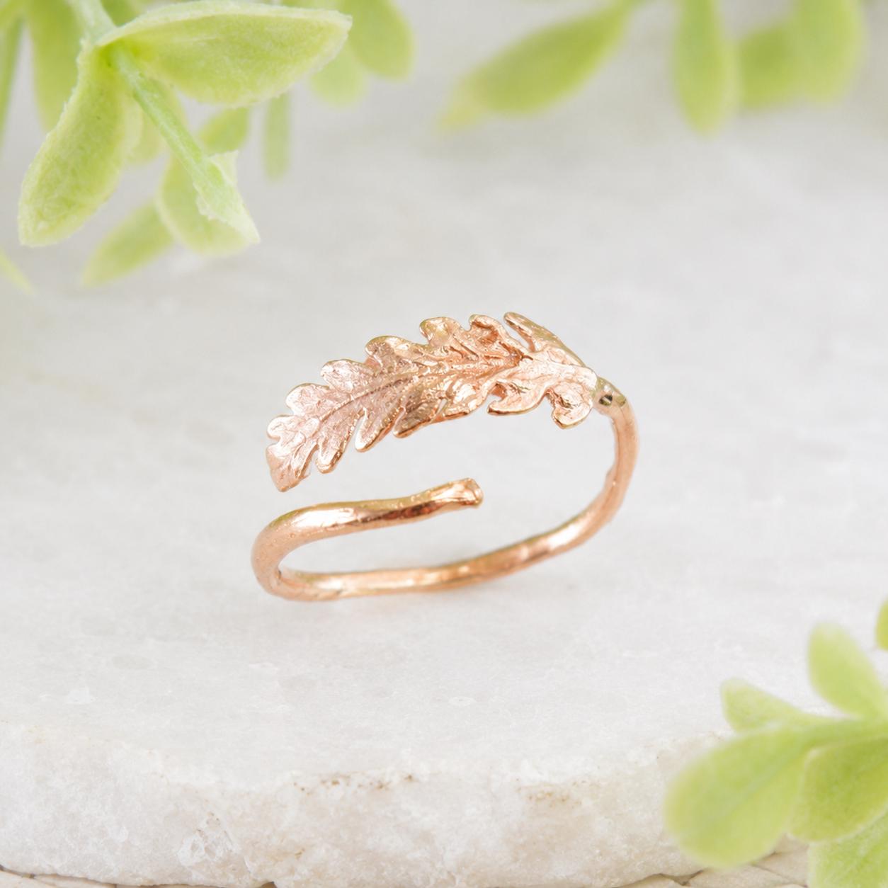 Real Fern Gold Ring, Handmade Minimalist Jewelry, Organic Forest Band, Nature's Gift for Health & Protection, Sterling Silver 925