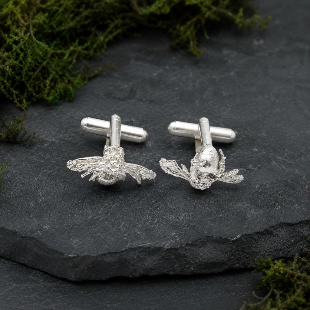 Bee Cufflinks, Handmade Men's Accessories for Suit, Sterling Silver 925, Nature-Inspired Jewelry