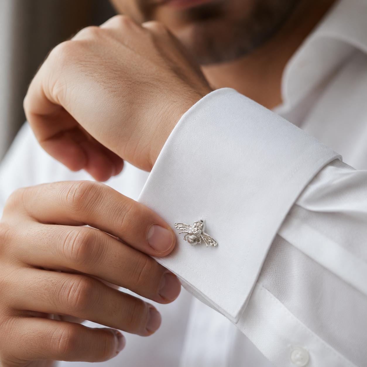 Bee Cufflinks, Handmade Men's Accessories for Suit, Sterling Silver 925, Nature-Inspired Jewelry