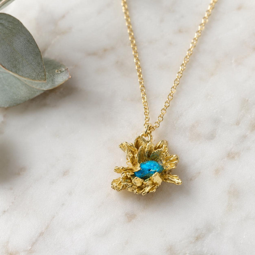 Real Daisy Flower Necklace, Handmade Nature Jewelry, Dainty Organic Pendant with Murano, Gift for Purity & Luck, Gold on Sterling Silver 925