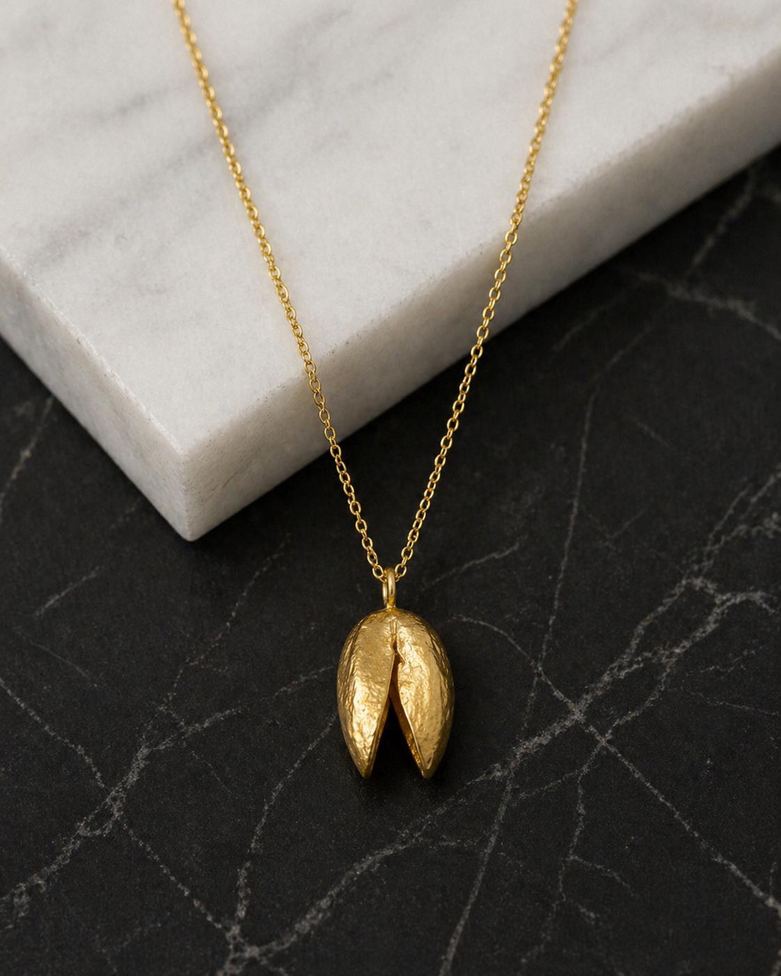 Real Pistachio Necklace, Handmade Minimalist Jewelry, Dainty Organic Pendant, Gift for Wealth & Luck, Gold on Sterling Silver 925