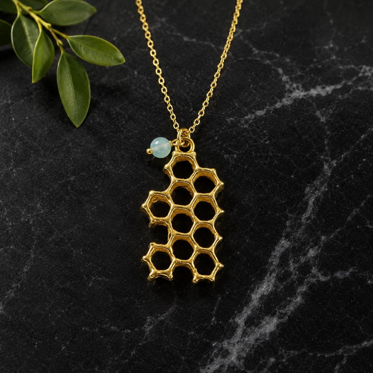 Real Honeycomb Gold Necklace, Handmade Nature Jewelry, Organic Bee Pendant, Gift for Health & Prosperity, Gold or Sterling Silver 925