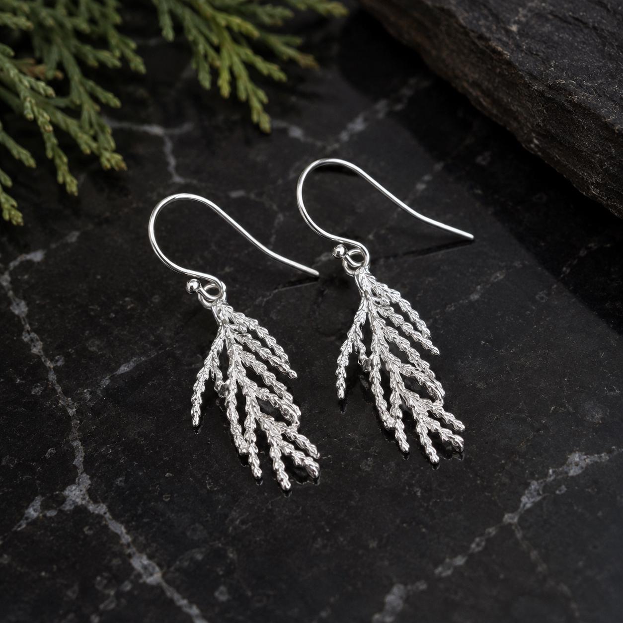 Real Juniper Branch Earrings, Handmade Minimalist Jewelry, Organic Forest Dangles, Gift for Longevity & Rejuvenation, Sterling Silver 925