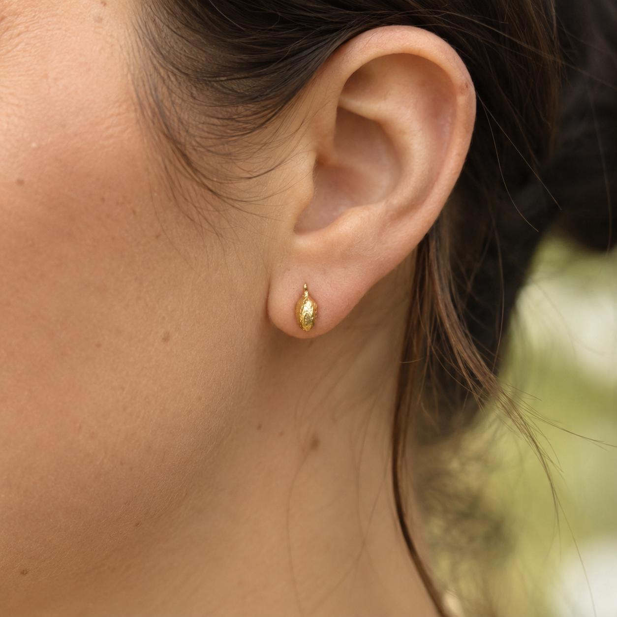 Dainty Olive Fruit Earrings, Handmade Minimalist Jewelry, Organic Tree Studs, Gift for Longevity & Luck, Gold on Sterling Silver 925
