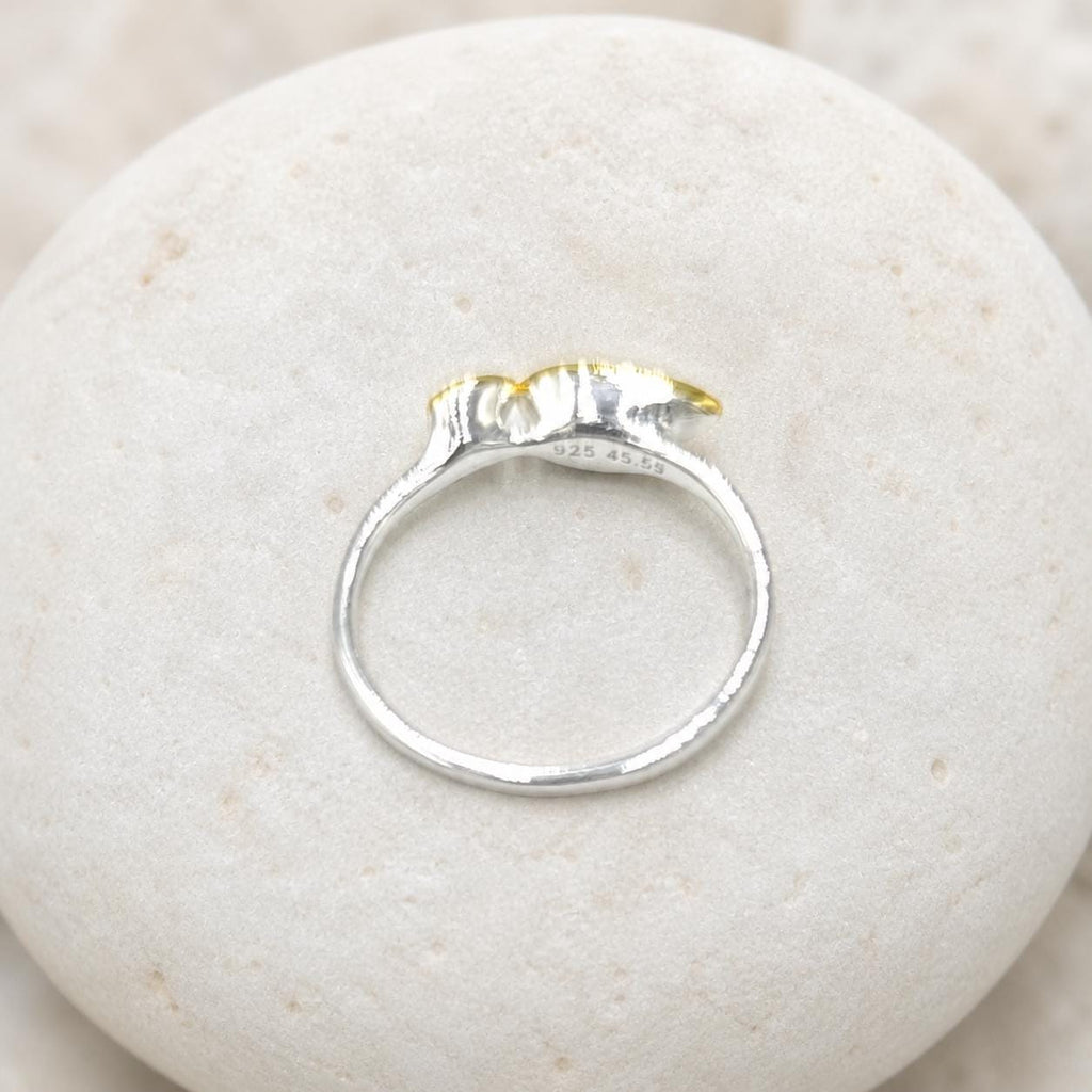 Dainty Ring with Red Gemstone, Handmade Minimalist Jewelry, Sterling Silver 925 Two-Tone Band, Dual Gem, Everyday Wear Gift for Women