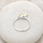 Dainty Ring with Red Gemstone, Handmade Minimalist Jewelry, Sterling Silver 925 Two-Tone Band, Dual Gem, Everyday Wear Gift for Women