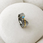 Statement Ring with Blue Gemstone, Handmade Sterling Silver 925 Jewelry, Everyday Wear Band with Topaz, Nature-Inspired Gift for Women