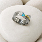 Statement Ring with Blue Gemstone, Handmade Sterling Silver 925 Jewelry, Everyday Wear Band with Topaz, Nature-Inspired Gift for Women