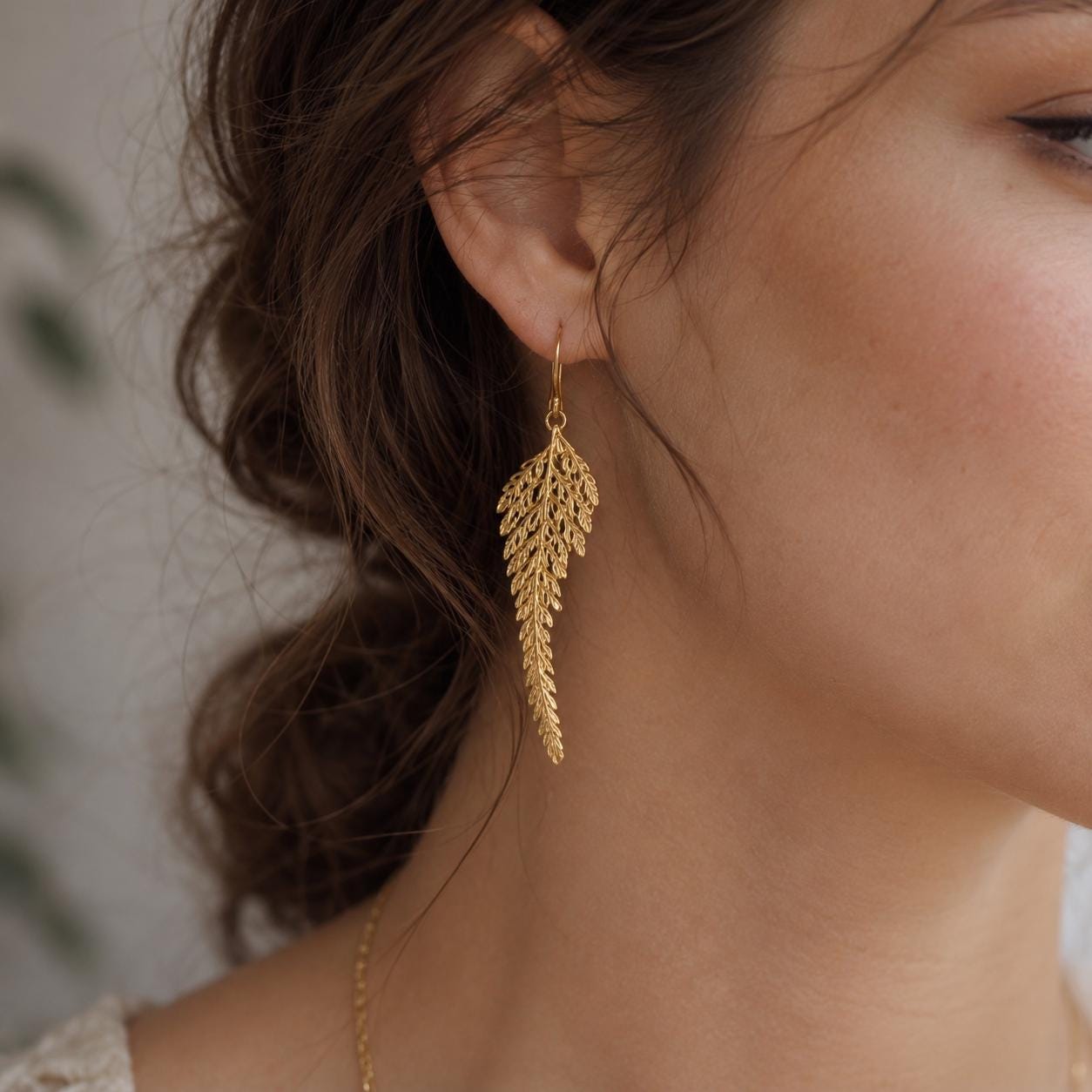 Real Fern Leaf Gold Earrings, Handmade Nature Jewelry, Organic Forest Dangles, Gift for Health & Resilience, Gold or Sterling Silver 925