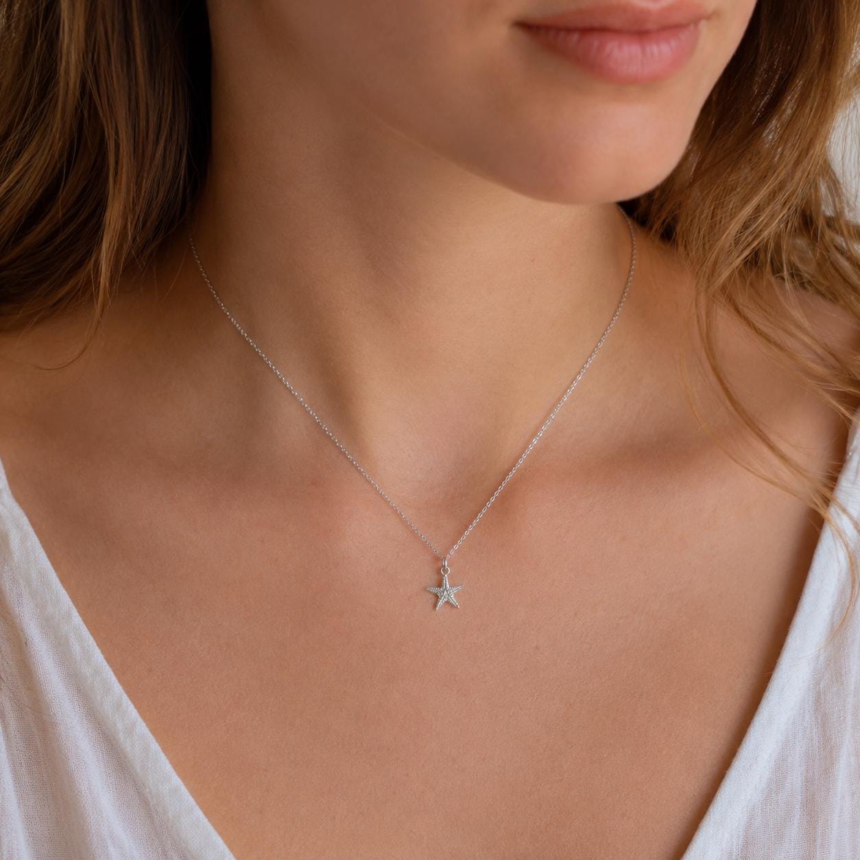 Dainty Starfish Pendant, 14K Gold Plated Sterling Silver 925 Necklace, Handmade Minimalist Sea Jewelry Gift, Birthday Gift for Women