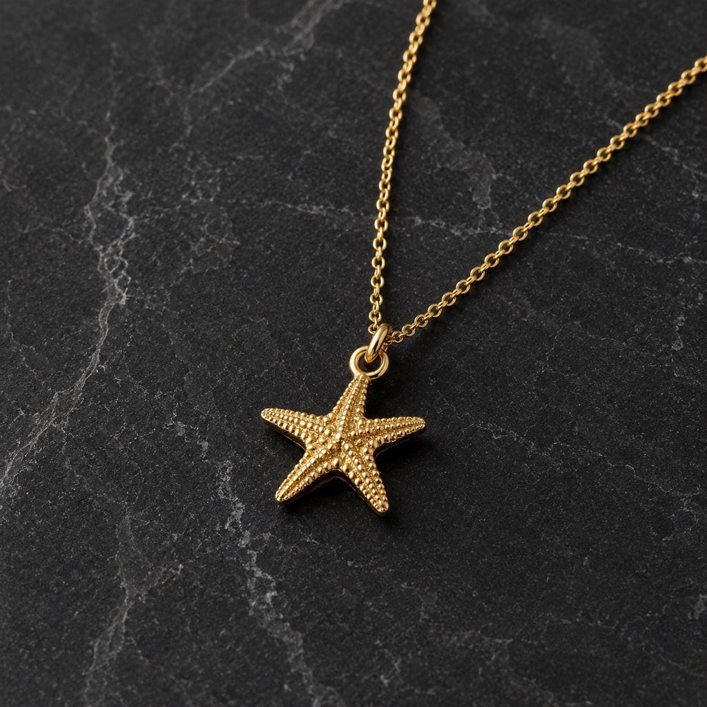 Dainty Starfish Pendant, 14K Gold Plated Sterling Silver 925 Necklace, Handmade Minimalist Sea Jewelry Gift, Birthday Gift for Women