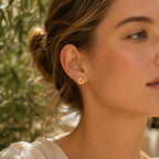 Real Flower Leaf Stud Earrings, Handmade Minimalist Jewelry, Organic Boho Gift for Luck & Health, Eco Sustainable Brass
