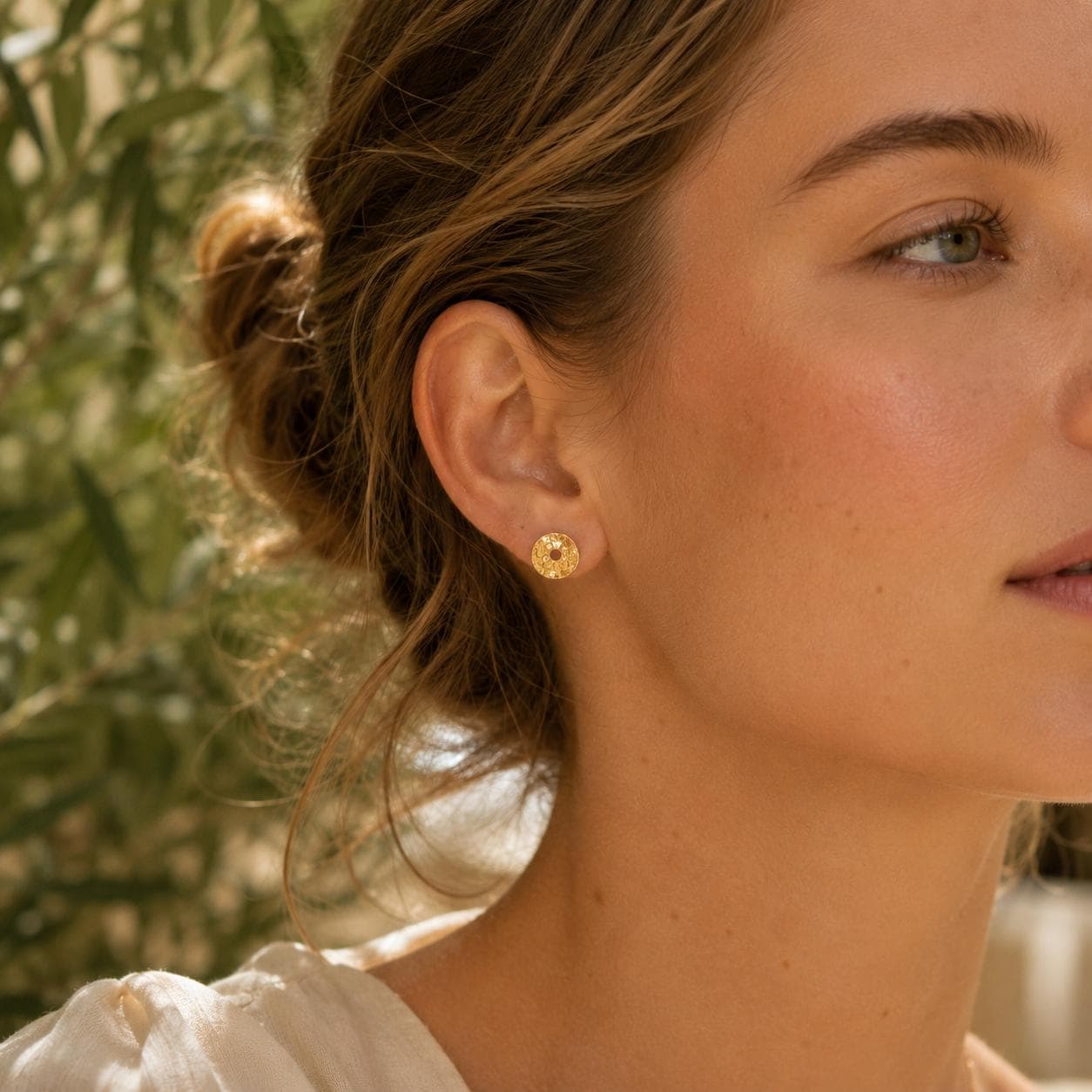 Real Flower Leaf Stud Earrings, Handmade Minimalist Jewelry, Organic Boho Gift for Luck & Health, Eco Sustainable Brass