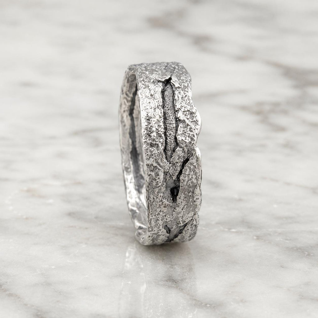 Real Tree Bark Silver Ring, Handmade Nature Jewelry, Organic Tree Band, Gift for Health & Longevity, Eco Sustainable Sterling Silver 925