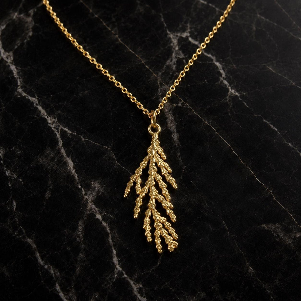 Real Juniper Leaf Pendant, 14K Gold Plated Sterling Silver 925 Necklace, Handmade Minimalist Boho Jewelry Gift, Birthday Gift for Women