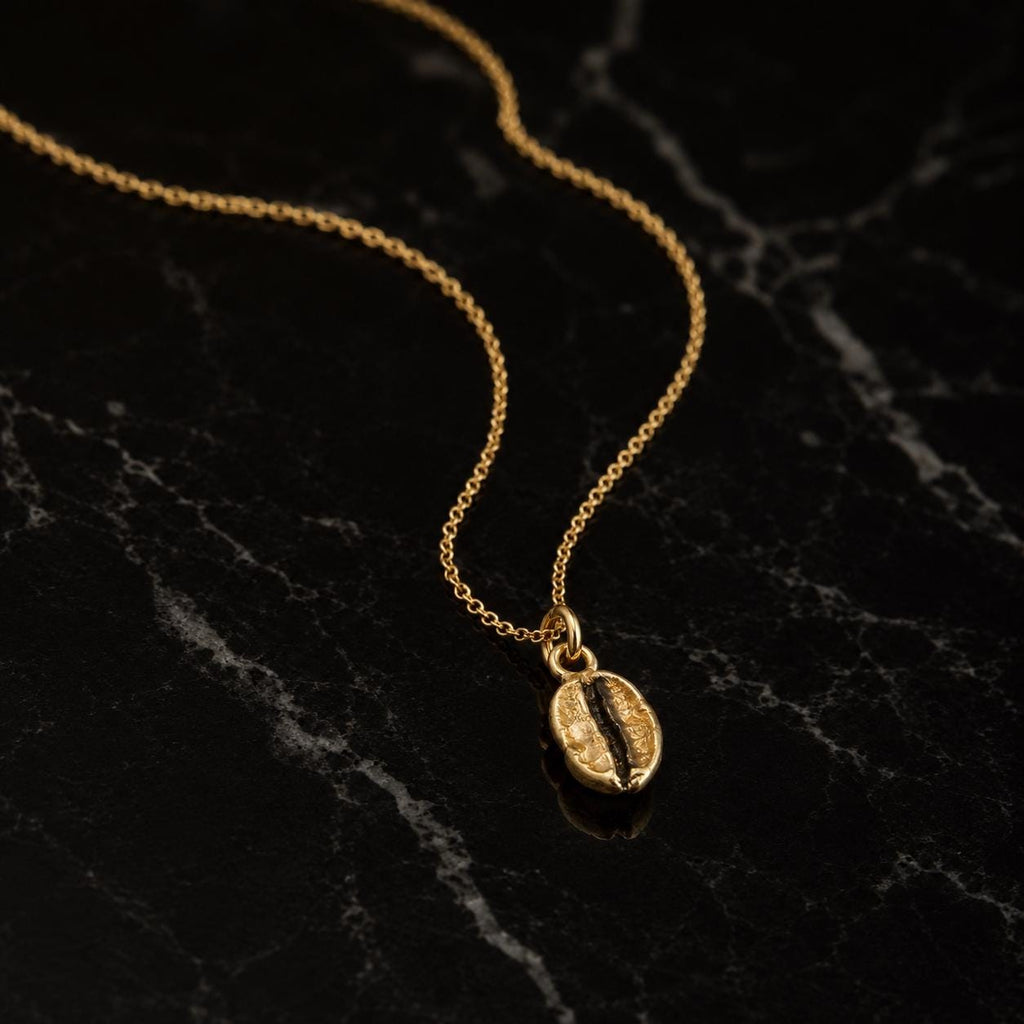 Silver Coffee Necklace, Sterling Silver Jewelry, Gold-Plated Silver Necklace, Silver Pendant, Coffee Bean Charm, Silver Charm