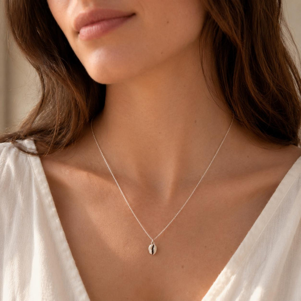 Silver Coffee Necklace, Sterling Silver Jewelry, Gold-Plated Silver Necklace, Silver Pendant, Coffee Bean Charm, Silver Charm