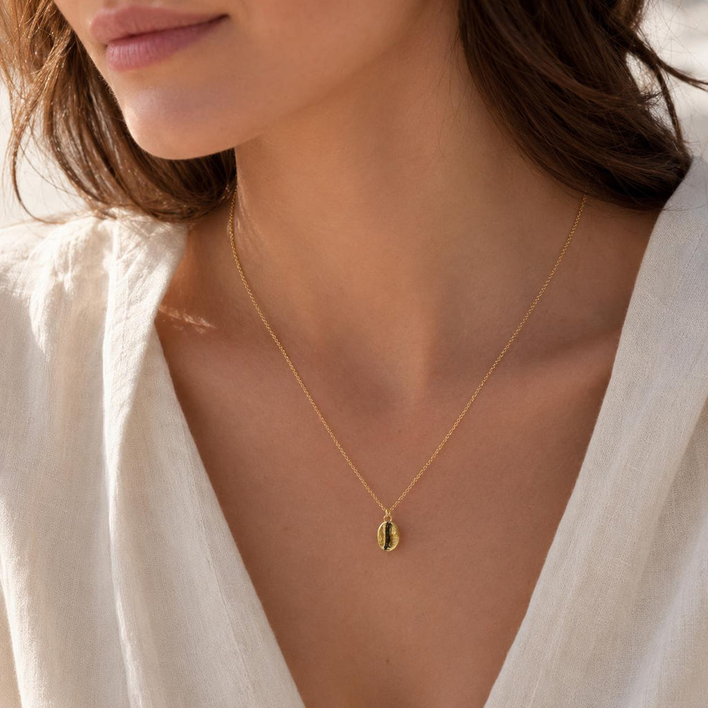 Silver Coffee Necklace, Sterling Silver Jewelry, Gold-Plated Silver Necklace, Silver Pendant, Coffee Bean Charm, Silver Charm