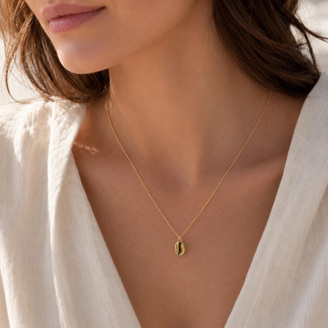 Silver Coffee Necklace, Sterling Silver Jewelry, Gold-Plated Silver Necklace, Silver Pendant, Coffee Bean Charm, Silver Charm