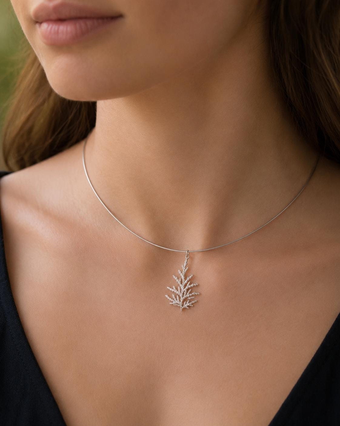 Real Juniper Branch Necklace, Handmade Nature Jewelry, Organic Forest Pendant, Gift for Victory & Health, Sterling Silver 925