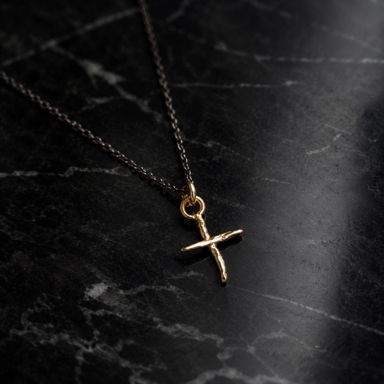 Gold Jasmine Cross Necklace, Handmade Nature Jewelry, Organic Branch Pendant, Gift for Spirituality & Faith, Sterling Silver 925
