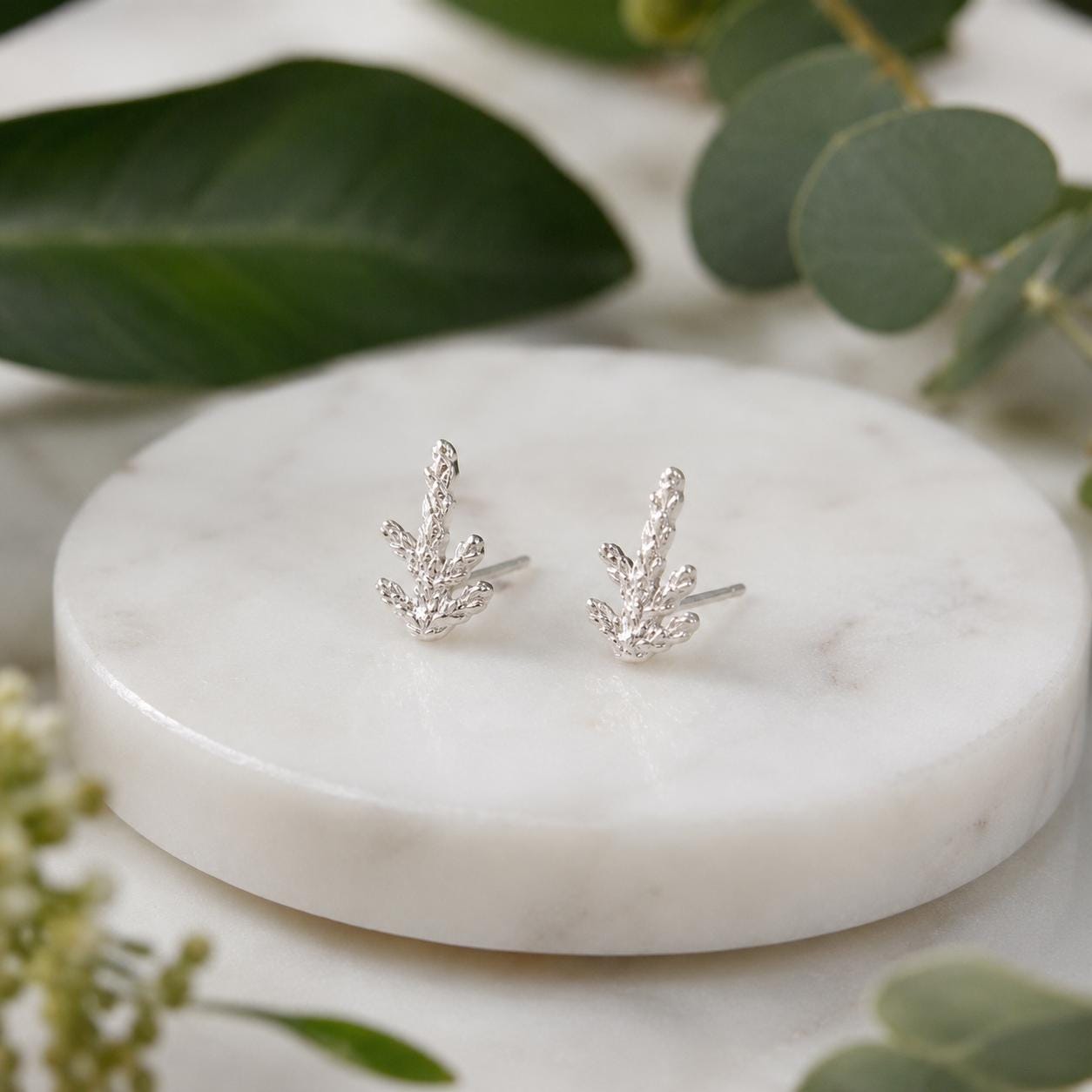 Minimalist Juniper Branch Gold Earrings, Handmade Nature-Inspired Jewelry, Organic Forest Studs, Gift for Longevity, Sterling Silver 925