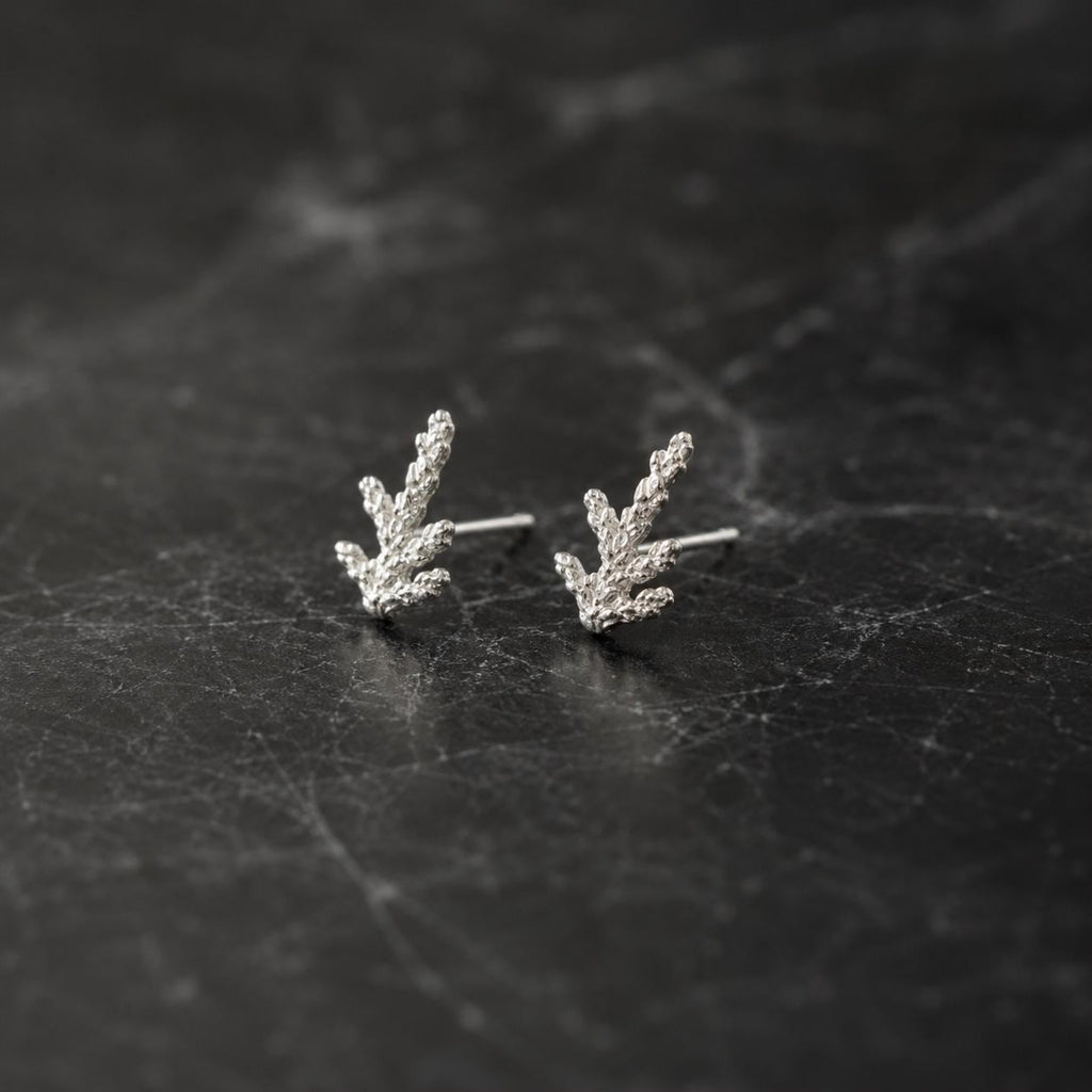 Minimalist Juniper Branch Gold Earrings, Handmade Nature-Inspired Jewelry, Organic Forest Studs, Gift for Longevity, Sterling Silver 925