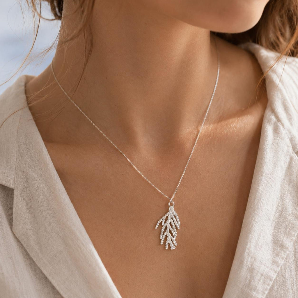 Real Juniper Branch Pendant, 14K Gold Plated Sterling Silver 925 Necklace, Handmade Minimalist Boho Jewelry Gift, Birthday Gift for Women